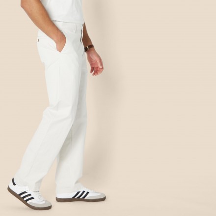 Men's White Loose Cotton Twill Pants